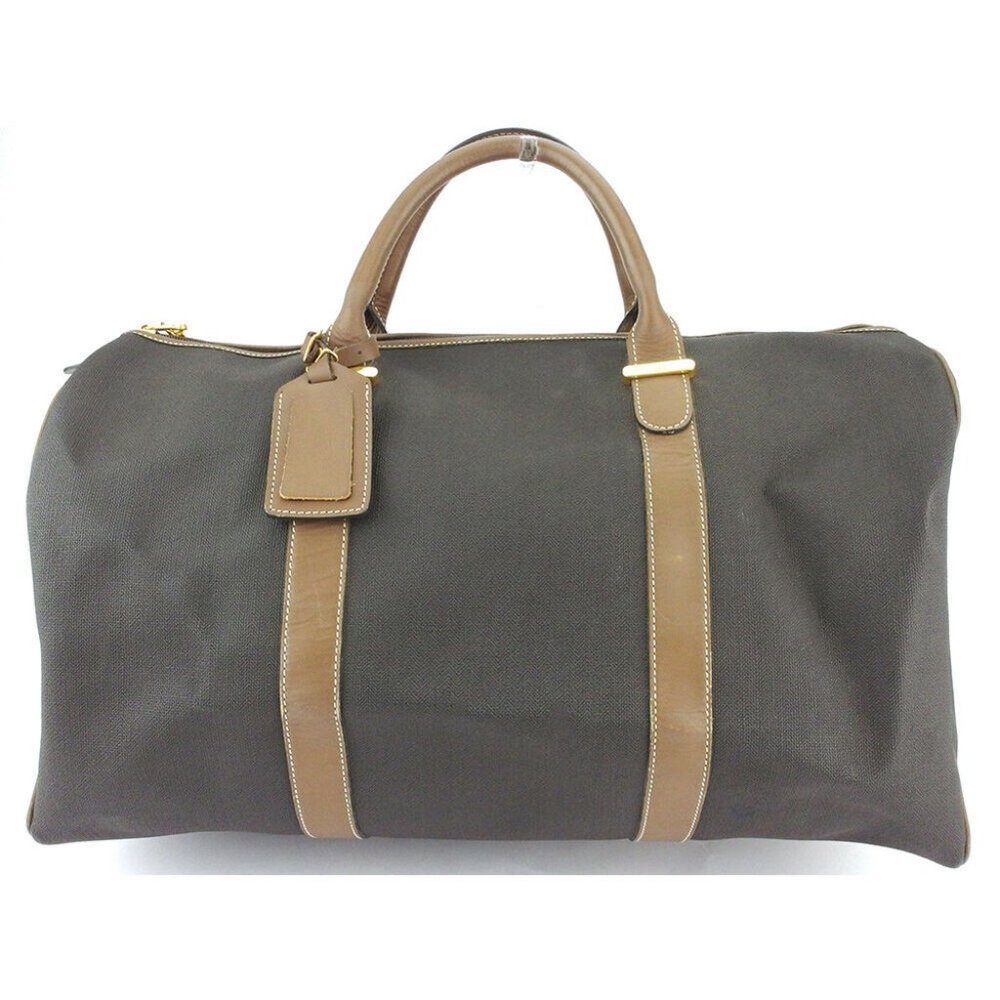 dunhill Boston bag herringbone PVC �~ leather Auth used T17590